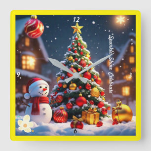 Relógio Quadrado "Presente de Natal do Neve"