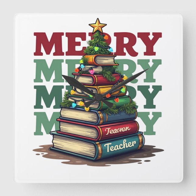Relógio Quadrado Presente de Professor | Livros de Natal para Profe (Frente)
