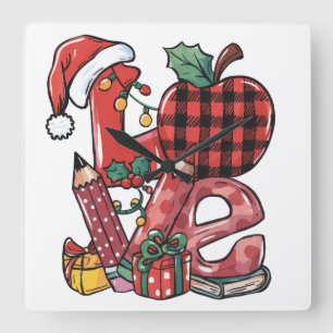 Relógio Quadrado Presente de Professor Merry Christmas Amor