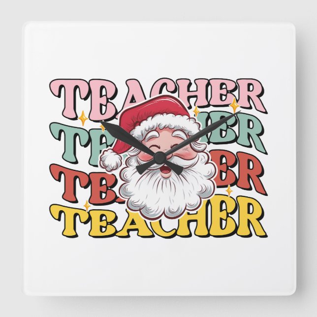 Relógio Quadrado Presente de Professor | Papai Noel Professor (Frente)