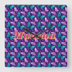 Relógio Quadrado Presente floral de borboleta personalizado e custo
