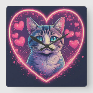 Relógio Quadrado Presente para Amante de Gatos Romântico Animal N
