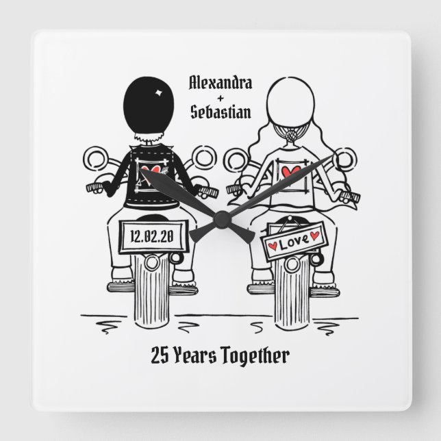 Relógio Quadrado Presente personalizado de aniversário de motocicle (Frente)