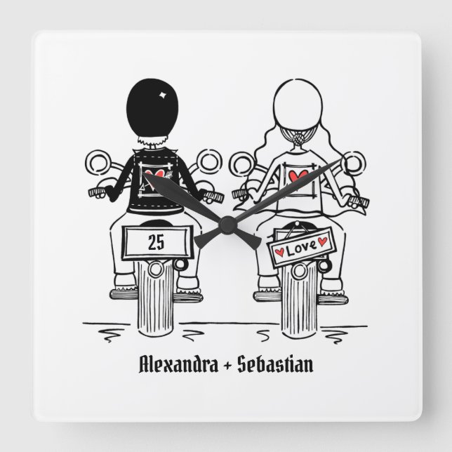 Relógio Quadrado Presente personalizado de aniversário de motocicle (Frente)