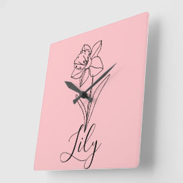 Relógio Quadrado Presente Personalizado de Flor de Nascimento do Na