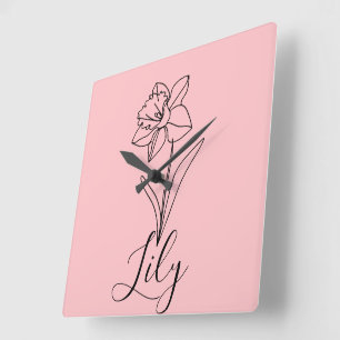 Relógio Quadrado Presente Personalizado de Flor de Nascimento do Na