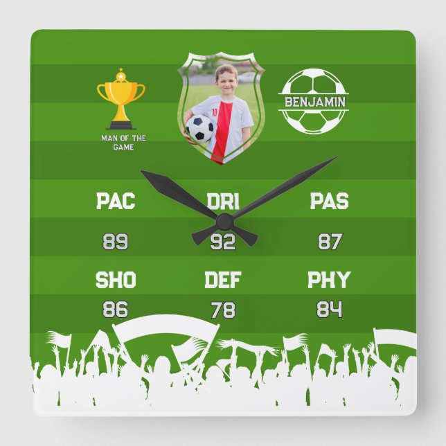 Relógio Quadrado Presente Personalizado De Futebol Para Crianças, C (Frente)