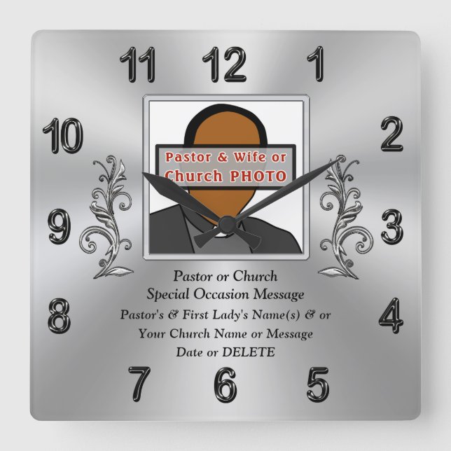 Relógio Quadrado Presente personalizado para Pastor e Esposa, CLOCK (Frente)