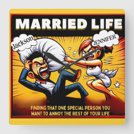 Relógio Quadrado Presente personalizável do aniversário do Casament