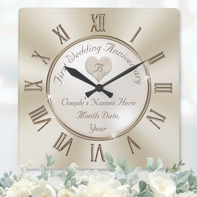 Relógio Quadrado Presentes de Aniversário de Casamento de Um Ano Pe (1st Wedding Anniversary Clock. 1st anniversary gift for wife, husband. Modern 1st anniversary gifts.)