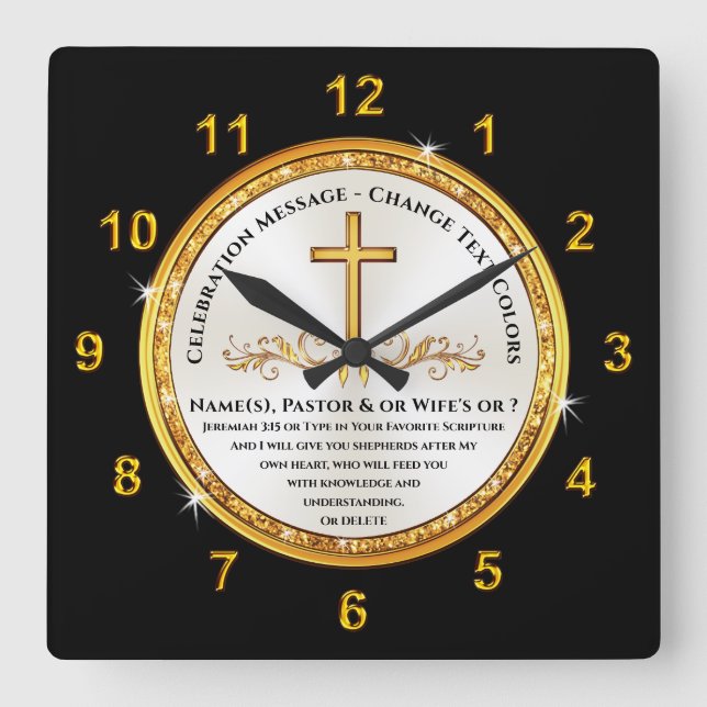 Relógio Quadrado Presentes de Apreciação Cristã para Pastor e Espos (Frente)