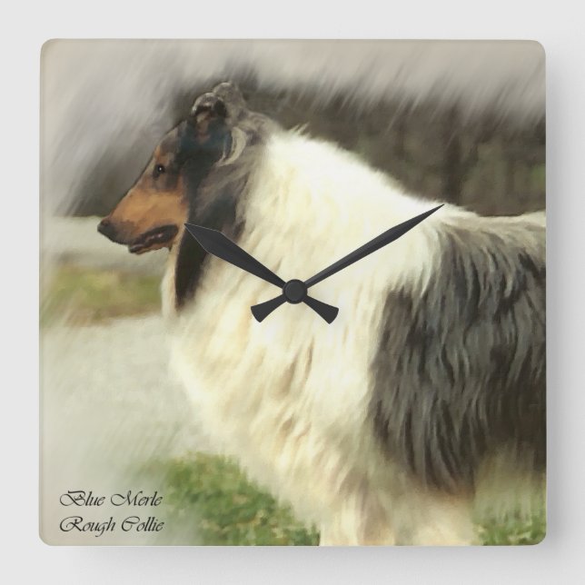 Relógio Quadrado Presentes de Collie Rough Rough Blue (Frente)