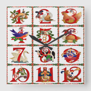 Relógio Quadrado Presentes de Quilt Impresso dos 12 Dias de Natal