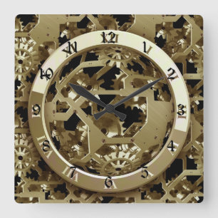 Relógio Quadrado Presentes mecânicos Dourados de Steampunk dos