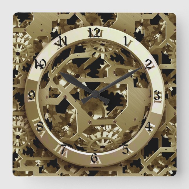 Relógio Quadrado Presentes Mecânicos Dourados para Relógios e Ursos (Frente)