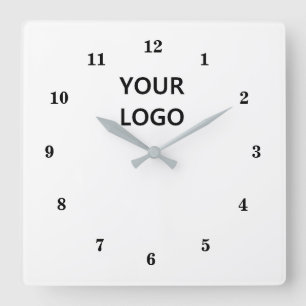 Relógio Quadrado Preto branco - personalizável - Adicione seu logo