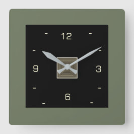 Relógio Quadrado  Preto com Números de Creme e Borda Oleícola 