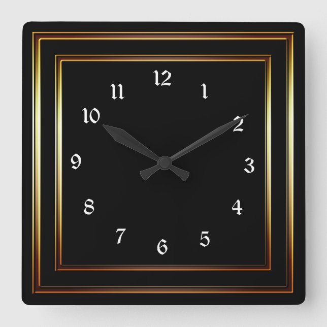 Relógio Quadrado Preto de quadro de cobre simples (Frente)