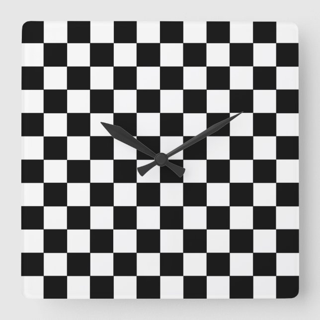 Relógio Quadrado Preto e branco verificados (Frente)