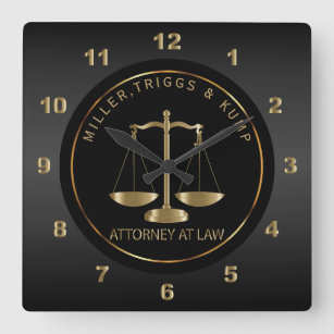 Relógio Quadrado Preto e Dourado - Advogado