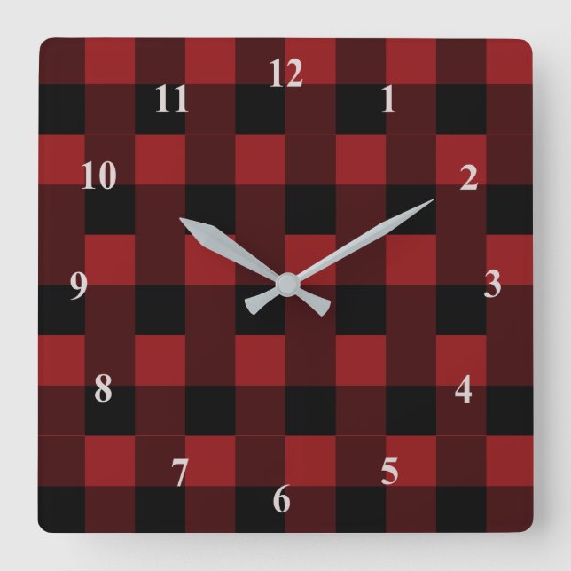 Relógio Quadrado Preto e vermelho marcado -  (Frente)