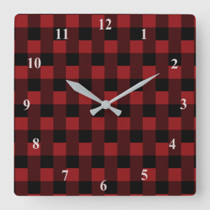 Relógio Quadrado Preto e vermelho marcado