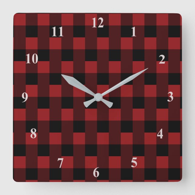 Relógio Quadrado Preto e vermelho marcado (Frente)