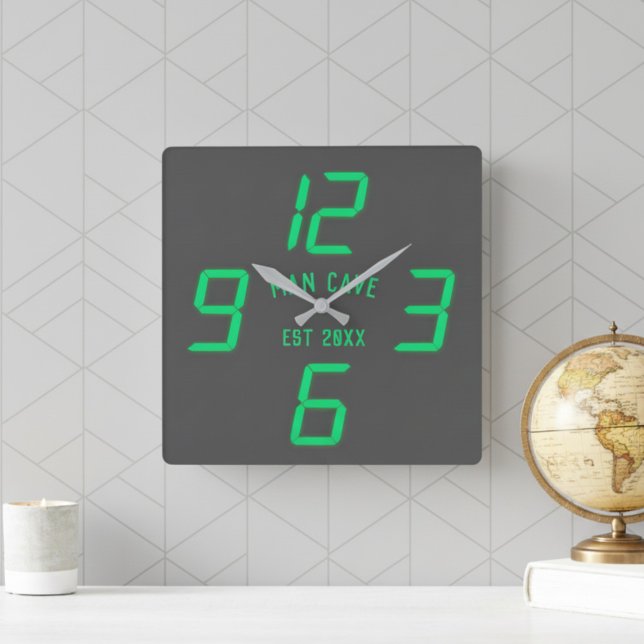 Relógio Quadrado Preto personalizado digital curioso Faux (This clock is a conversation starter for any space, truly one-of-a-kind.)