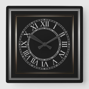 Relógio Quadrado Preto simples 2 do quadro do metal
