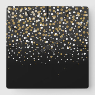 Relógio Quadrado Pretty modern girly faux gold glitter confetti