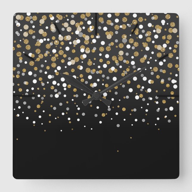 Relógio Quadrado Pretty modern girly faux gold glitter confetti (Frente)