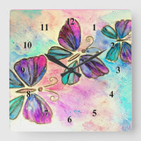 Primavera Borboletas Parede Clock Aquarela