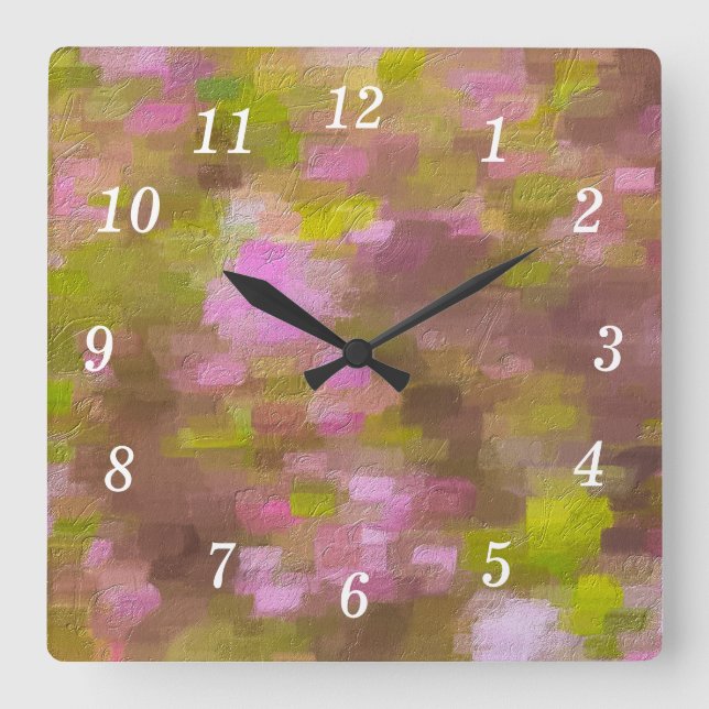Relógio Quadrado Primavera Season Pinks Abstrato Wall Clock (Frente)