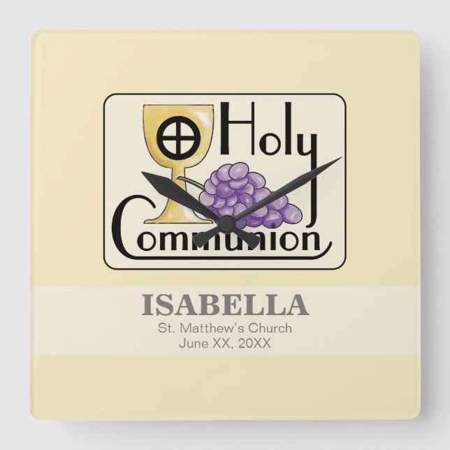 Relógio Quadrado Primeiras Uvas e Taças Comunitárias, Personalizáve (Frente)