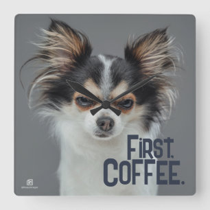 Relógio Quadrado Primeiro, Café. - Chihuahua personalizável