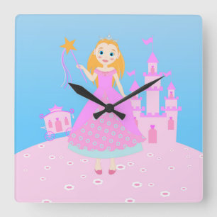 Relógio Quadrado Princesa de Fairytala no Partido de Birthaday Rosa