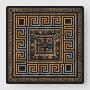 Relógio Quadrado Principal Ornamento Grego - Meander Grego - Dourad