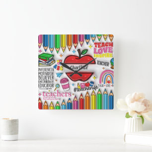 Relógio Quadrado Professores: Inspire, Cresça, Mente, Corações