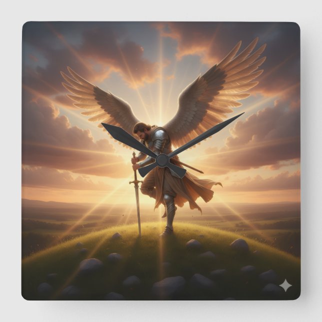 Relógio Quadrado Proteção do Anjo da Guarda -   (Frente)