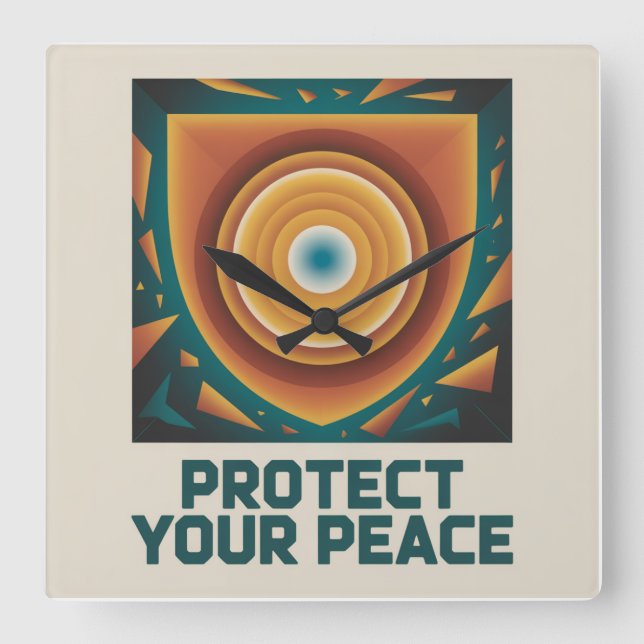 Relógio Quadrado Proteja Sua Paz (Frente)
