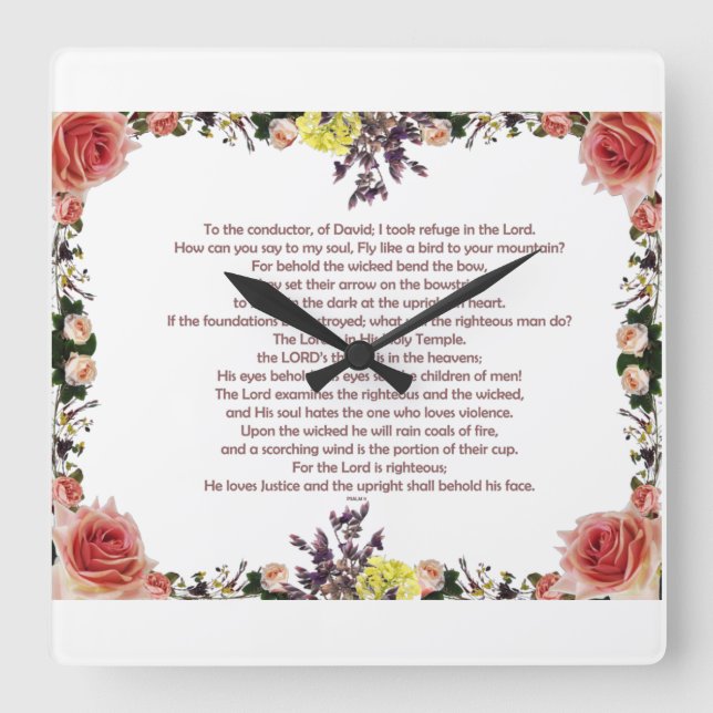 Relógio Quadrado Psalm 11, To the conductor, of David; (Frente)