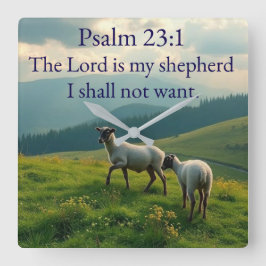 Relógio Quadrado Psalm 23:1 Bible Verse Wall Clock