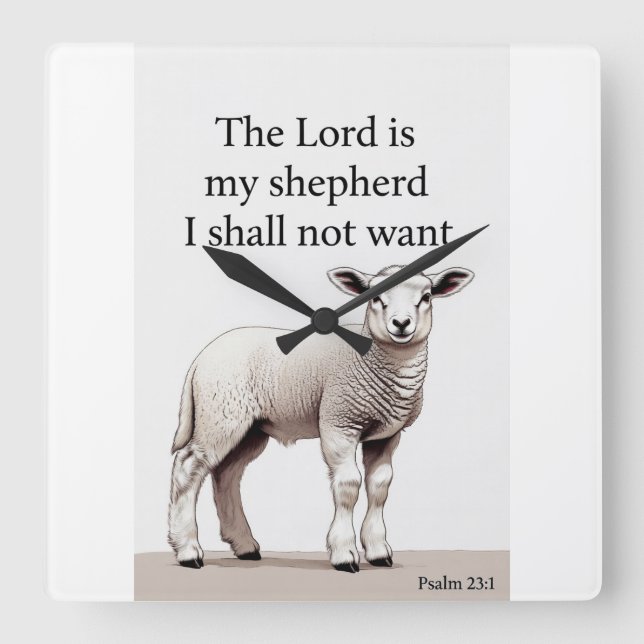 Relógio Quadrado Psalm 23:1 Christian Lamb Wall Clock (Frente)