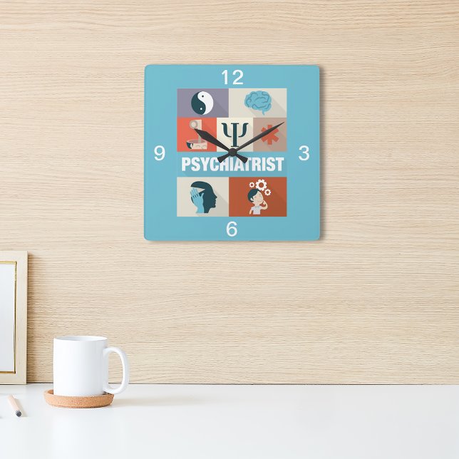 Relógio Quadrado Psiquiatra Profissional Icônico Projetado (Criador carregado)