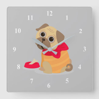 Relógio Quadrado Pug Love adorável cachorrinho