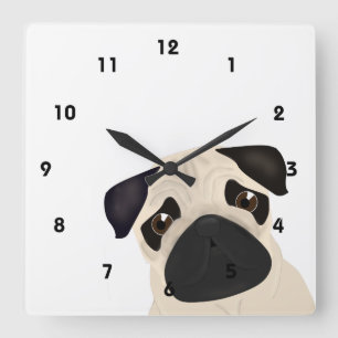 Relógio Quadrado Pug Wall Clock