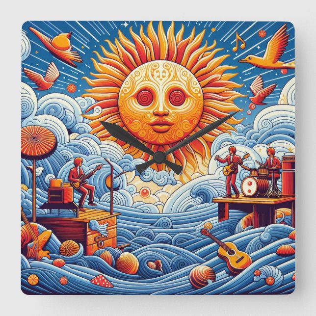 Relógio Quadrado Pulmão do Oceano Solto: Arte Vibrante no Festival  (Frente)