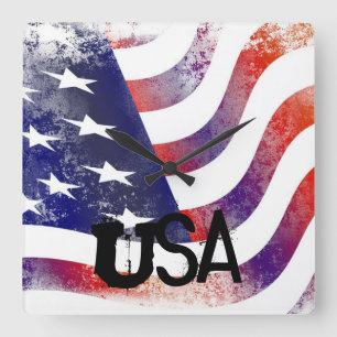Relógio Quadrado Pulso de disparo da bandeira americana dos EUA