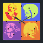Relógio Quadrado Pulso de disparo da música do pop art do<br><div class="desc">Pendure este pulso de disparo ultra legal da música da arte do popart que caracteriza silhuetas de Brahms,  de Mozart,  de Beethoven e de Bach em um escritório,  na sala da música,  no antro ou na outra sala em sua casa.  Grande ideia do presente para um professor de música.</div>