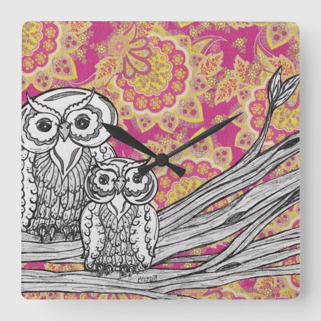 Relógio Quadrado Pulso de disparo das corujas 36 (Frente)